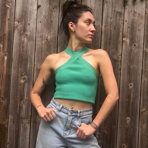 Forever 21 | Green Halter Neck Ribbed Top